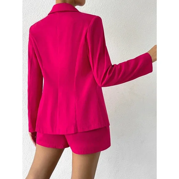 2 piece set Lapel collar Single Button Blazer & tailored Shorts hot pink - Picture 2 of 9